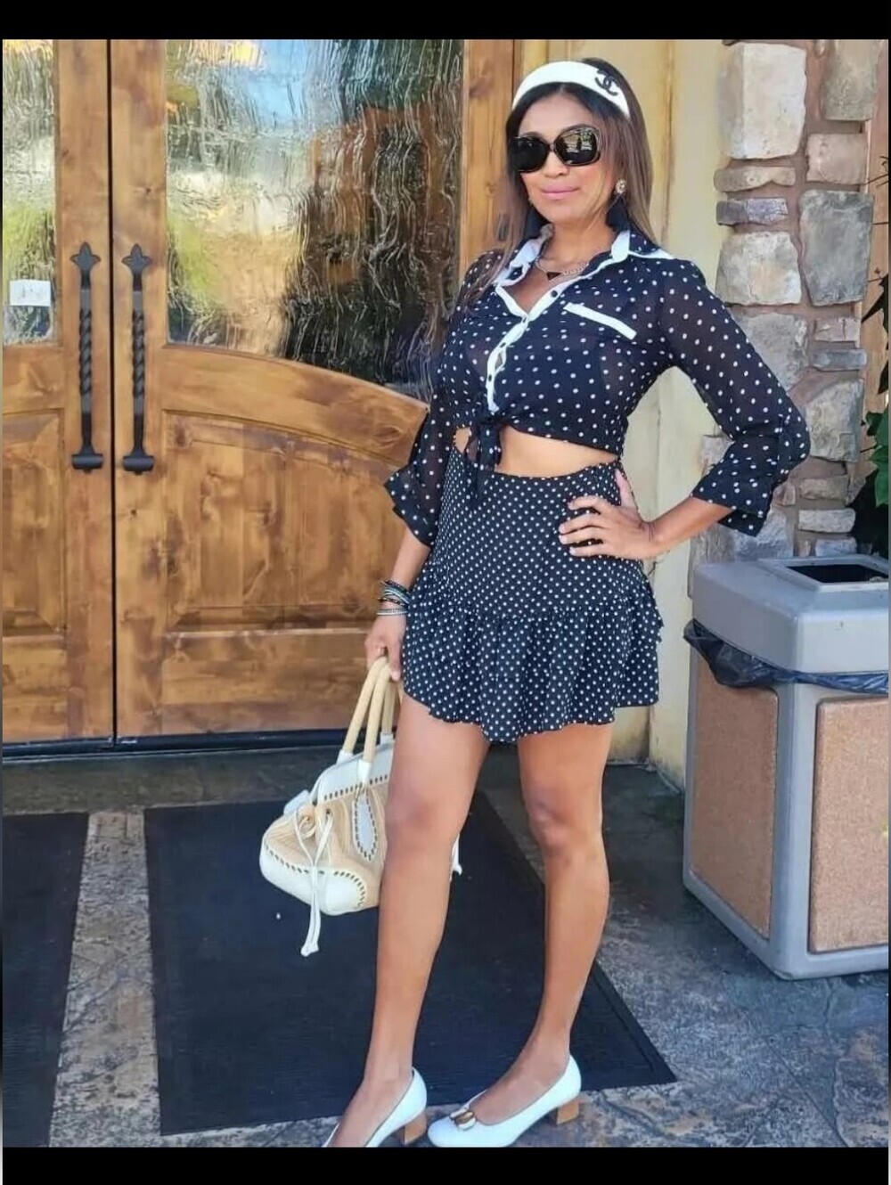 Black & White Polka Dot Two-Piece Set - Button Front Top & Ruffle Skirt